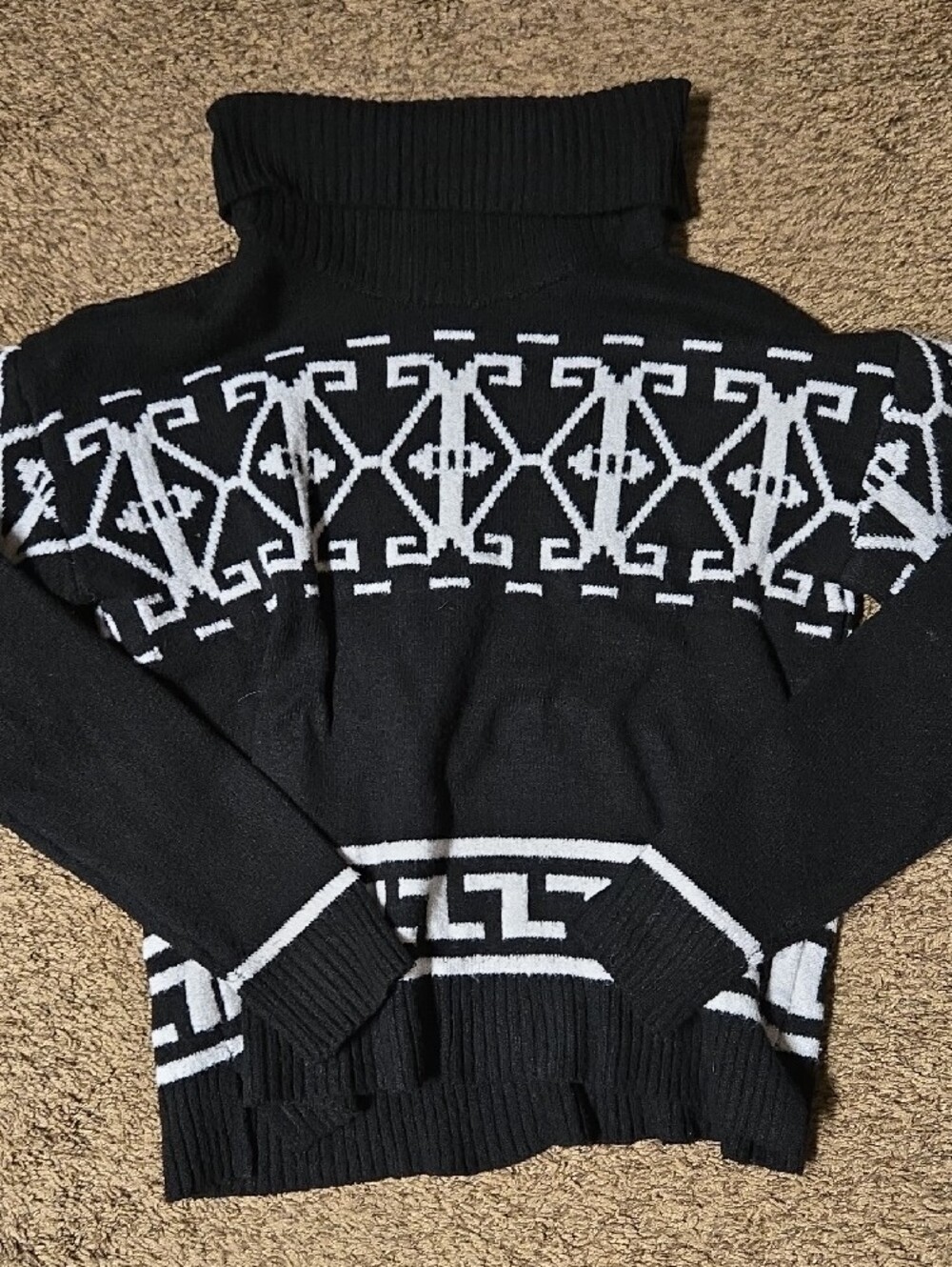 Black & White Patterned Turtleneck Sweater
